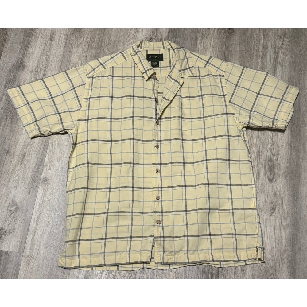 Eddie Bauer Shirt Mens MedClassic Fit Button Up Short Sleeve Yellow Plaid Casual